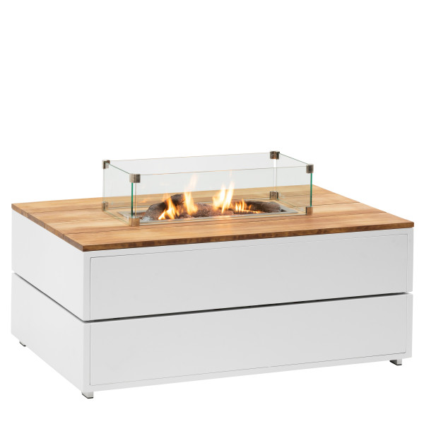 Stůl s plynovým ohništěm COSI- typ Cosipure 120 bílý rám / deska teak