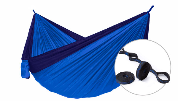 Houpací síť pro dva Camping + Slap strap (modrý SET)