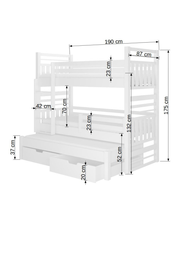 Patrová postel HIPPO 200x90 s trojpostelí