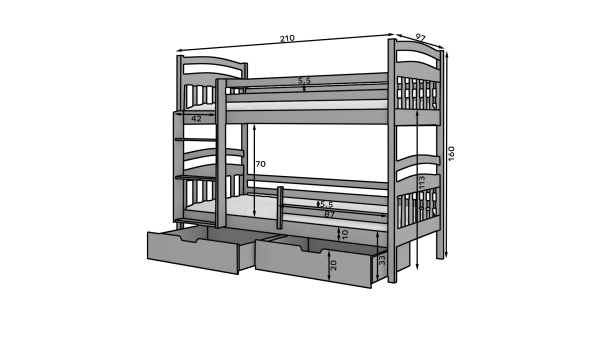 Dvoupatrová postel ADA 200x90