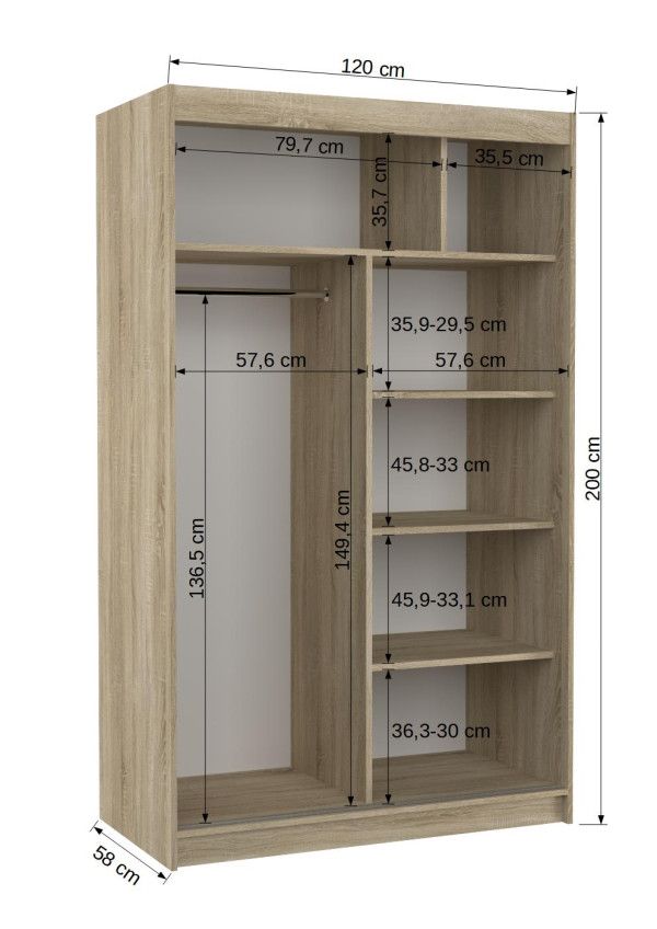 Posuvná skříň se zrcadlem a osvětlením LED REWENA 120