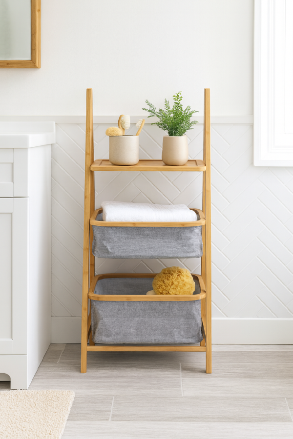 Bambusový regál BASKET LINE šedá