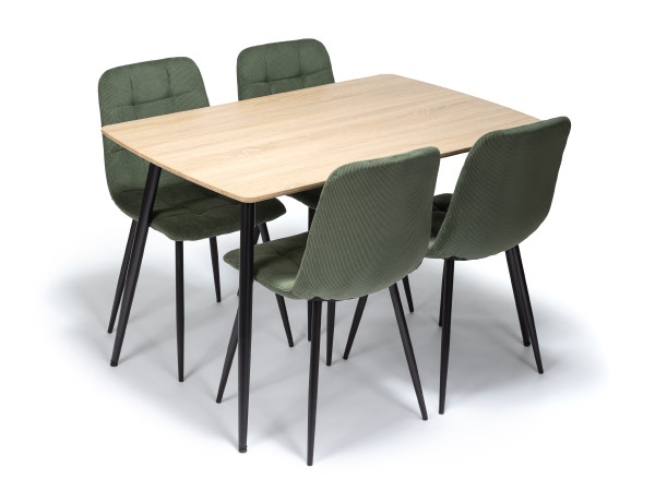 Jídelní stůl CERAMON 120 natural + 4 ks jídelní židle ARIA zelená