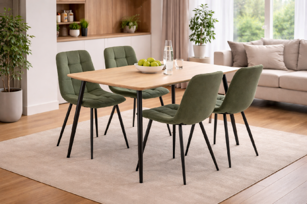 Jídelní stůl CERAMON 120 natural + 4 ks jídelní židle ARIA zelená