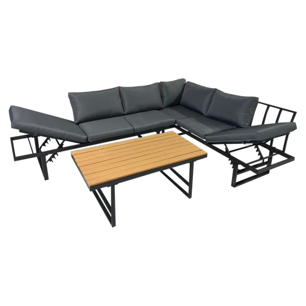 Zahradní set, černá/tmavě šedá/přírodní, ILARIA