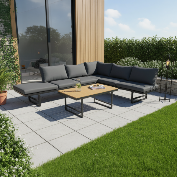 Zahradní set, černá/tmavě šedá/přírodní, ILARIA