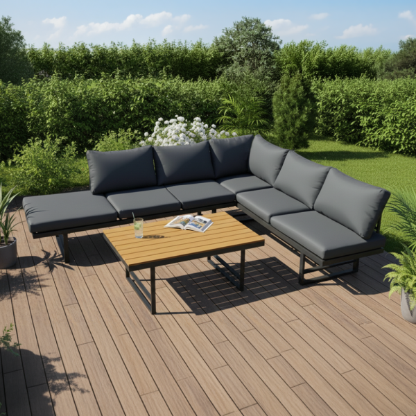 Zahradní set, černá/tmavě šedá/přírodní, ILARIA