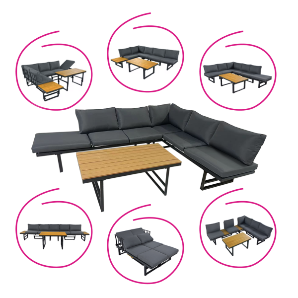 Zahradní set, černá/tmavě šedá/přírodní, ILARIA