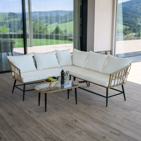 Zahradní ratanový set, béžová/přírodní/černá, ARALY