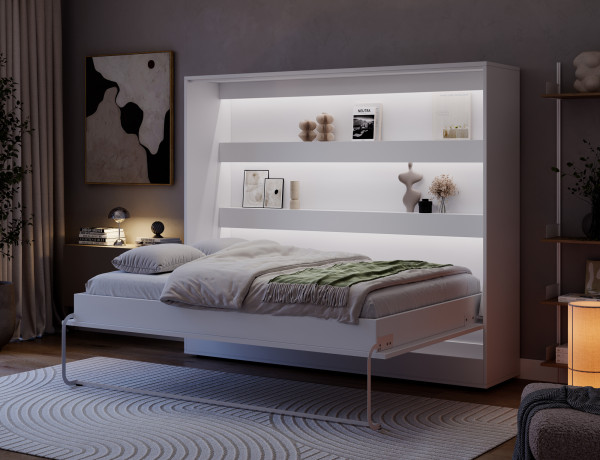 Devesto Horizontal Wall Bed 140 White LED