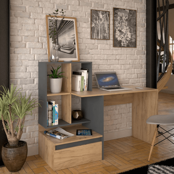 PC stůl, dub artisan/grafit, NEREO 2 NEW